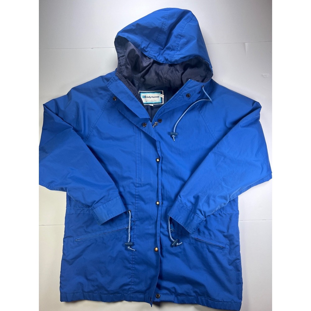 Helly Hansen Parka Jacket Mens Large Blue Vintage Hooded Drawstring Rain Coat